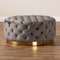 Baxton Studio Sasha Grey Velvet Upholstered Gold Finished Round Cocktail Ottoman 163-10569 - alternate 2